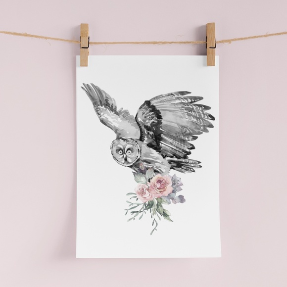 Owl Illustration Watercolor Wall Art Print Poster Unframed - Picture 5 of 9